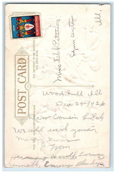 1926 Christmas Giant Santa Claus Children Playing Embossed Vintage Postcard