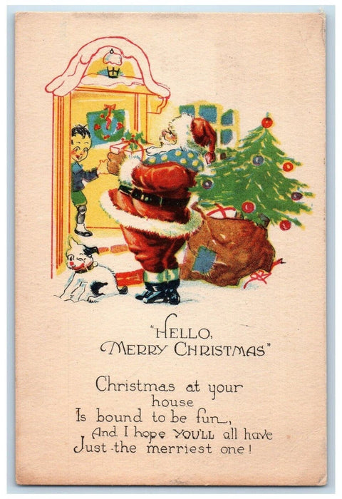 1929 Merry Christmas Santa Claus Sack Of Toys Lynn Center IL Vintage Postcard