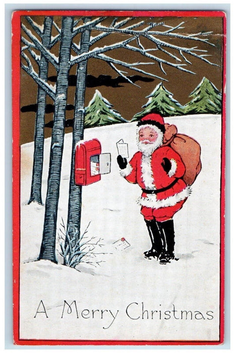 c1910's Merry Christmas Santa Claus Sack Of Toys Winter Reading Letter Postcard