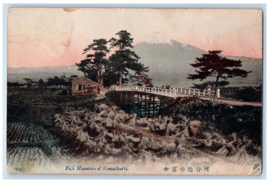 1914 Bridge Scene Fuji Mountain of Kawaibashi Japan Antique Posted Postcard