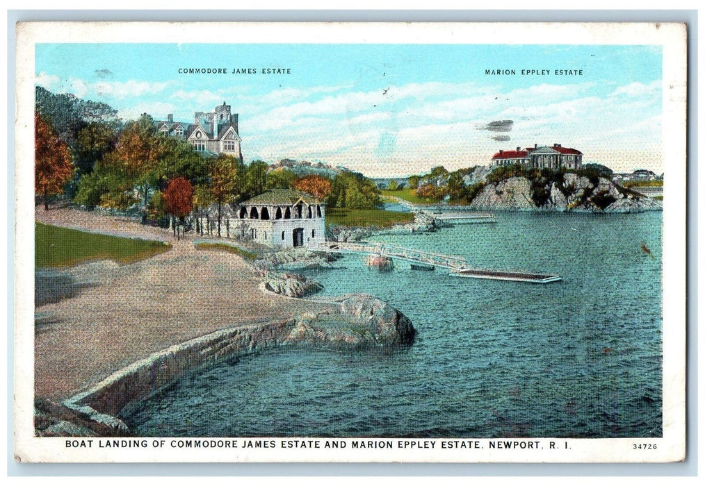 1930 Boat Landing Of Commodore James Estate & Marion Eppley Newport RI Postcard