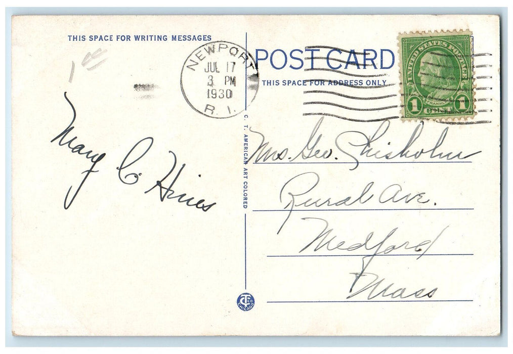 1930 Boat Landing Of Commodore James Estate & Marion Eppley Newport RI Postcard