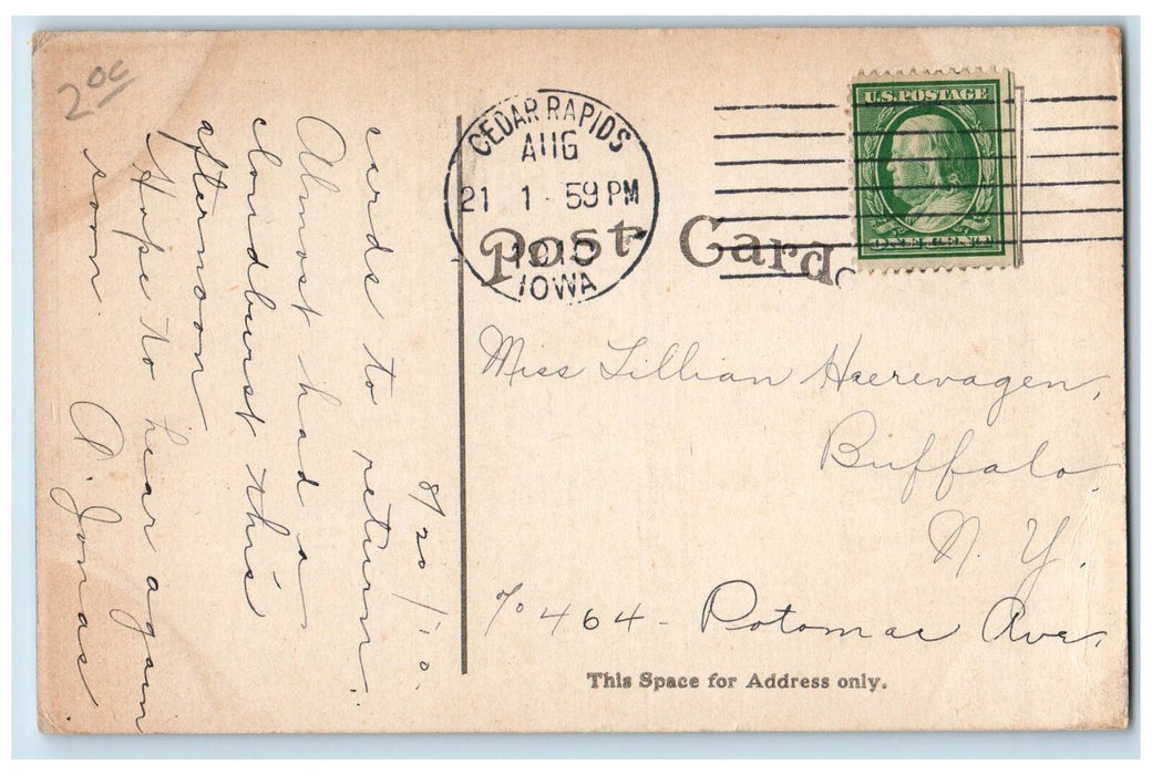1910 Public Library Building Facade Stairs Railway Cedar Rapids Iowa IA Postcard