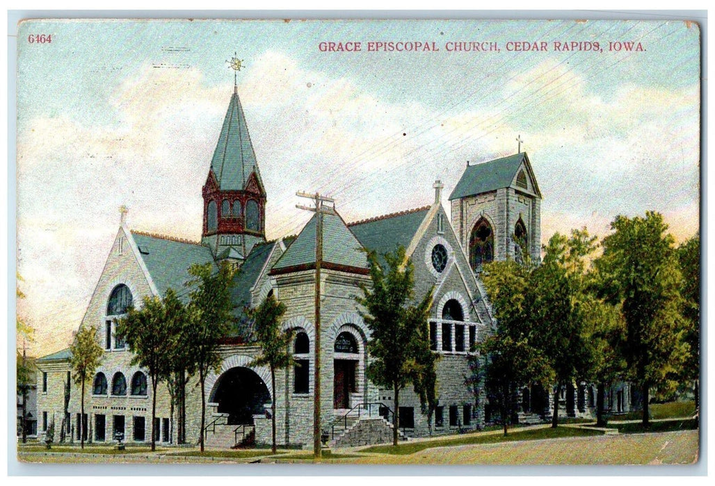 1907 Grace Episcopal Church Building Entrance View Cedar Rapids Iowa IA Postcard
