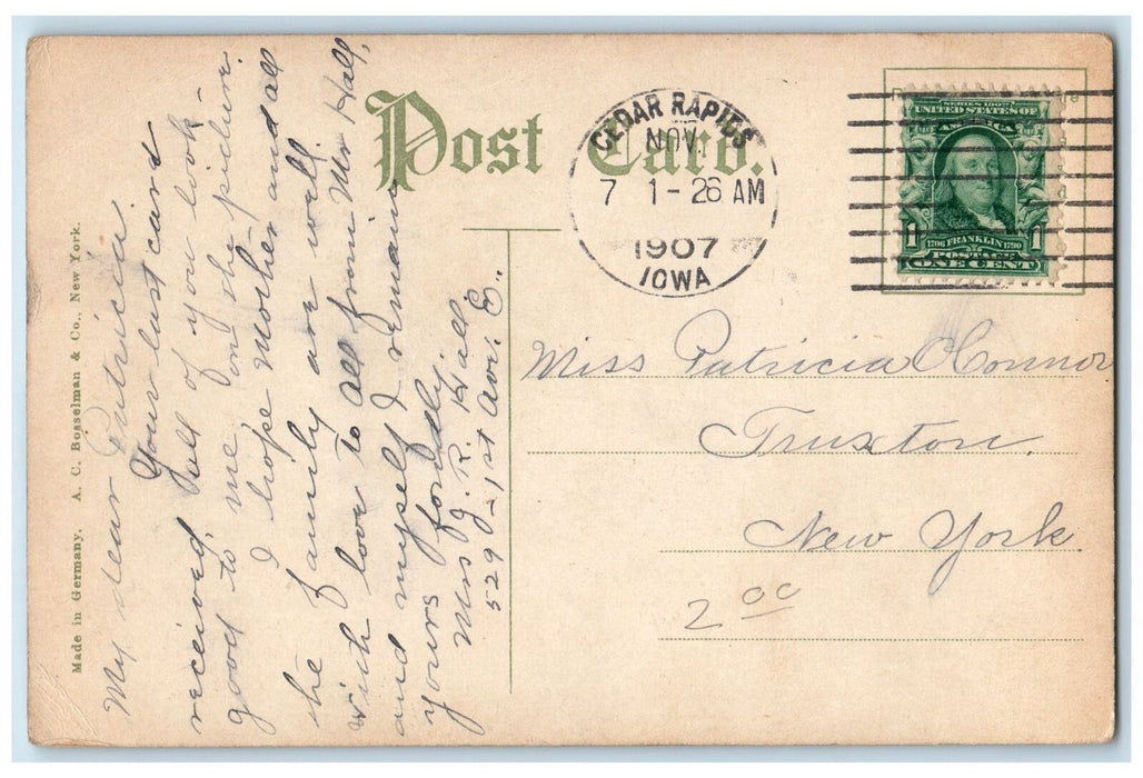 1907 Grace Episcopal Church Building Entrance View Cedar Rapids Iowa IA Postcard