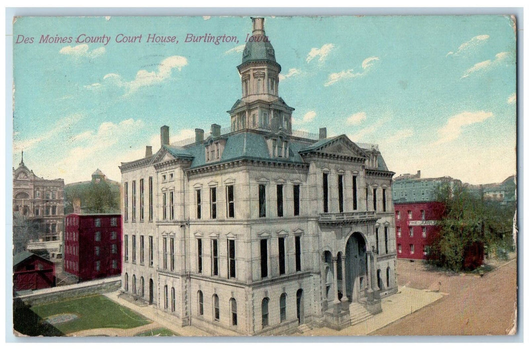 1912 Des Moines County Court House Building Facade Burlington Iowa IA Postcard