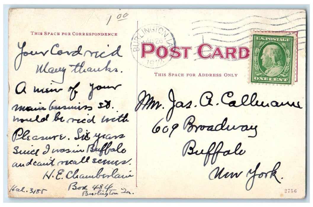 1912 Des Moines County Court House Building Facade Burlington Iowa IA Postcard