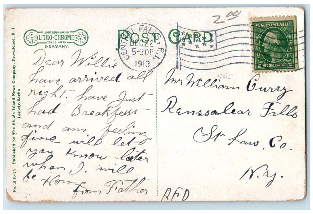 1913 Dexter Street School Exterior Central Falls Rhode Island RI Posted Postcard