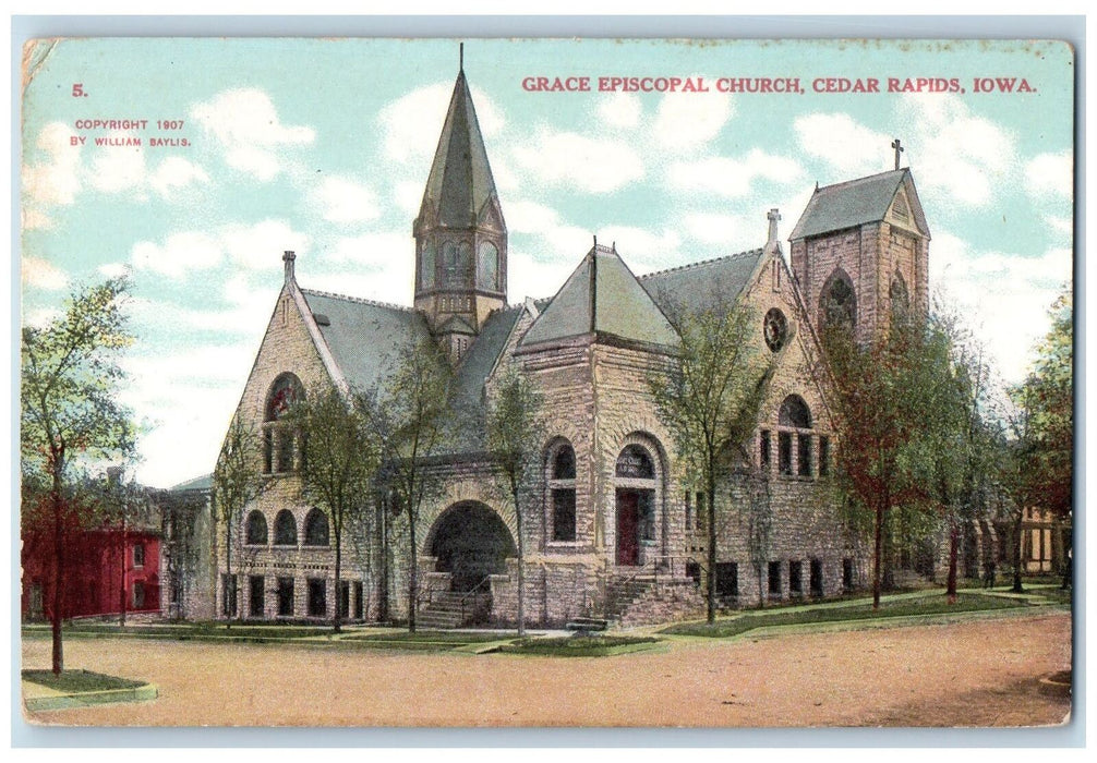 c1950's Grace Episcopal Church Building Entrance Cedar Rapids Iowa IA Postcard