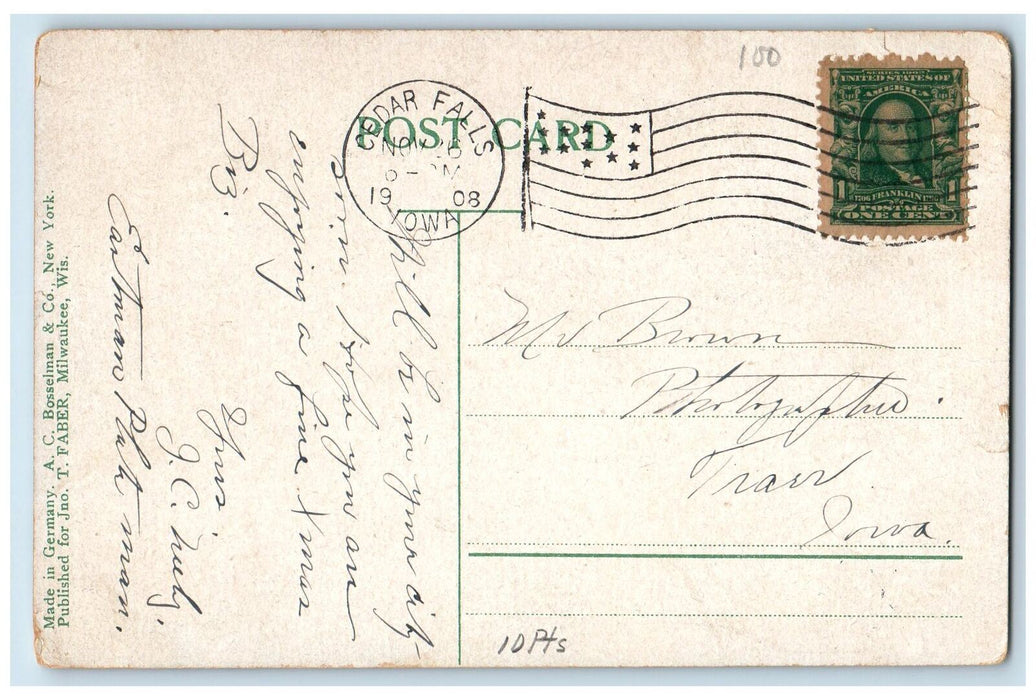 1908 The Mill Race Lake River Bridge Buildings View Cedar Falls Iowa IA Postcard