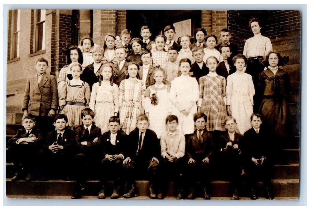 c1910's Young Womens And Mens School Photo Unposted Antique RPPC Photo Postcard