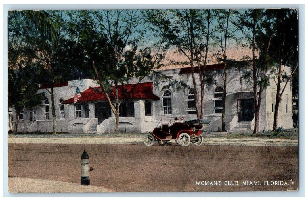 1910 Exterior View Woman Club Classic Car Fire Hydrant Miami Florida FL Postcard