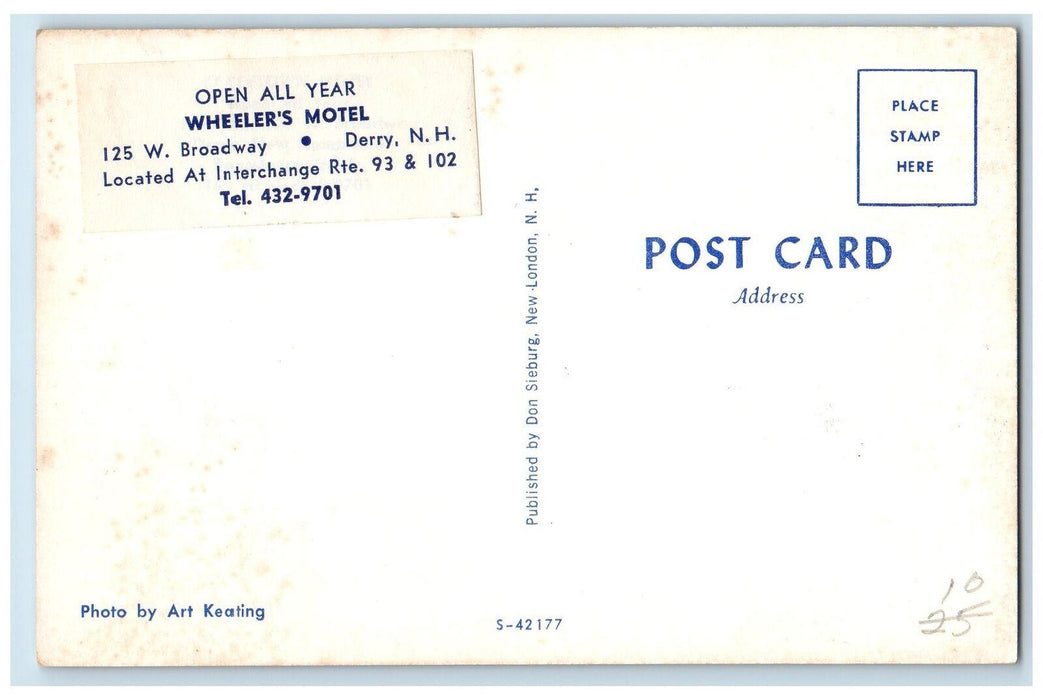 c1960s Wheelers Motel 125 West Broadway Derry New Hampshire NH Unposted Postcard