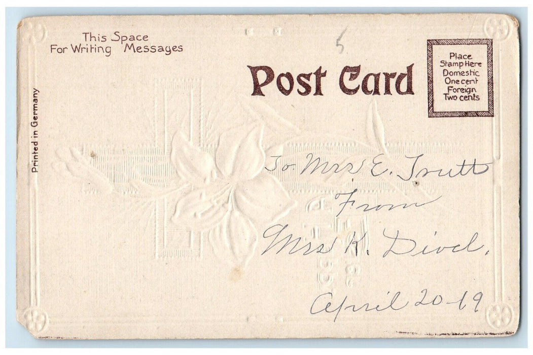 c1905 Happy Easter Holly Cross Flowers Embossed Posted Antique Postcard