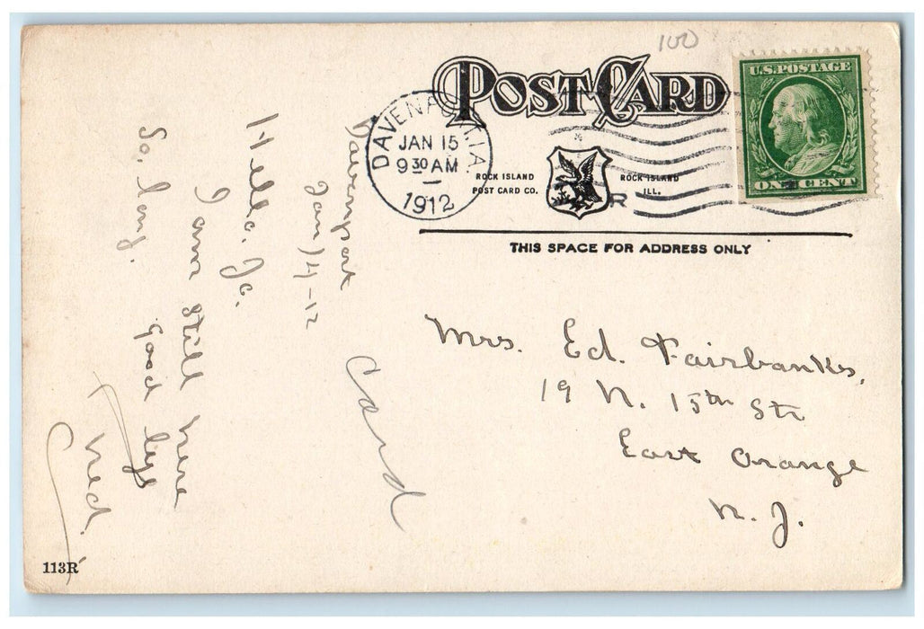1912 Court House Building Facade Entrance Tower View Davenport Iowa IA Postcard