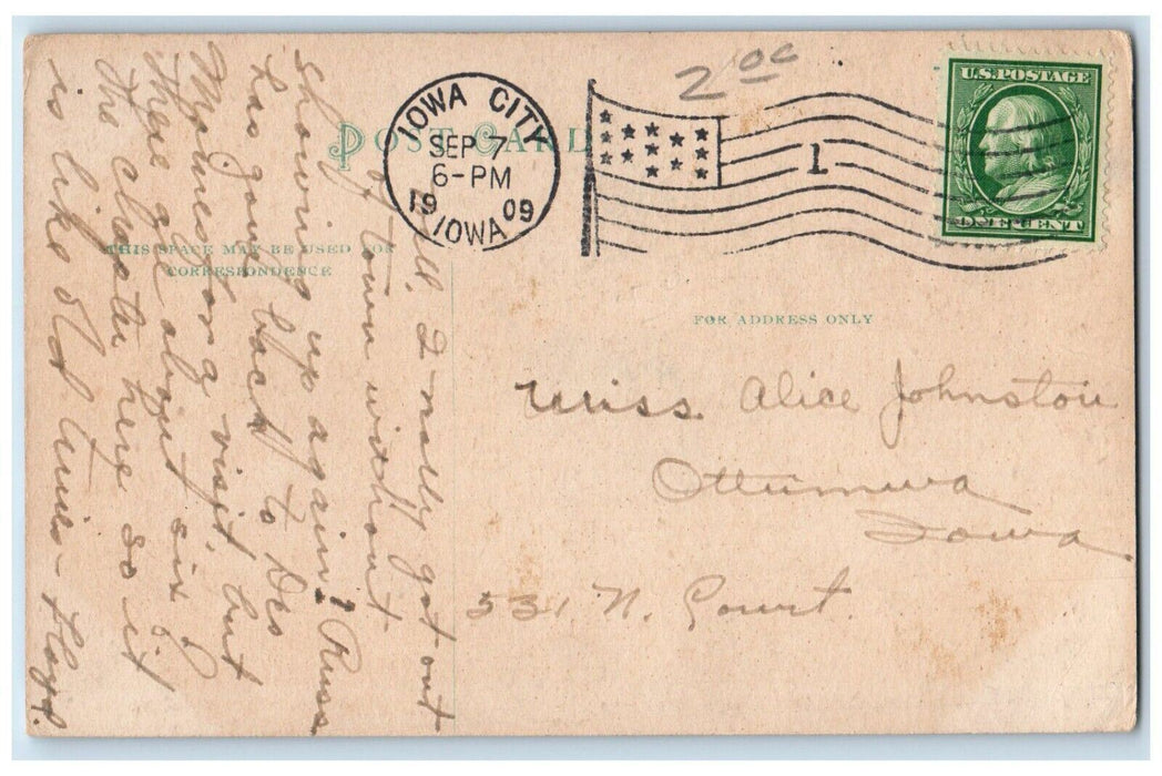 1909 Iowa Avenue Showing The Fountain Iowa City IA Posted Antique Postcard