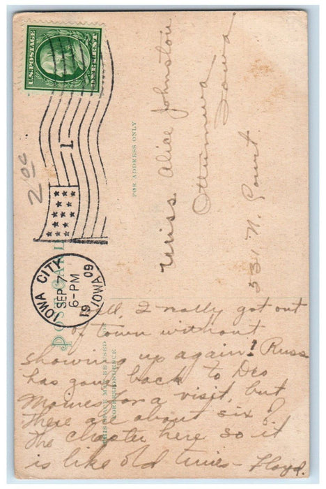 1909 Iowa Avenue Showing The Fountain Iowa City IA Posted Antique Postcard