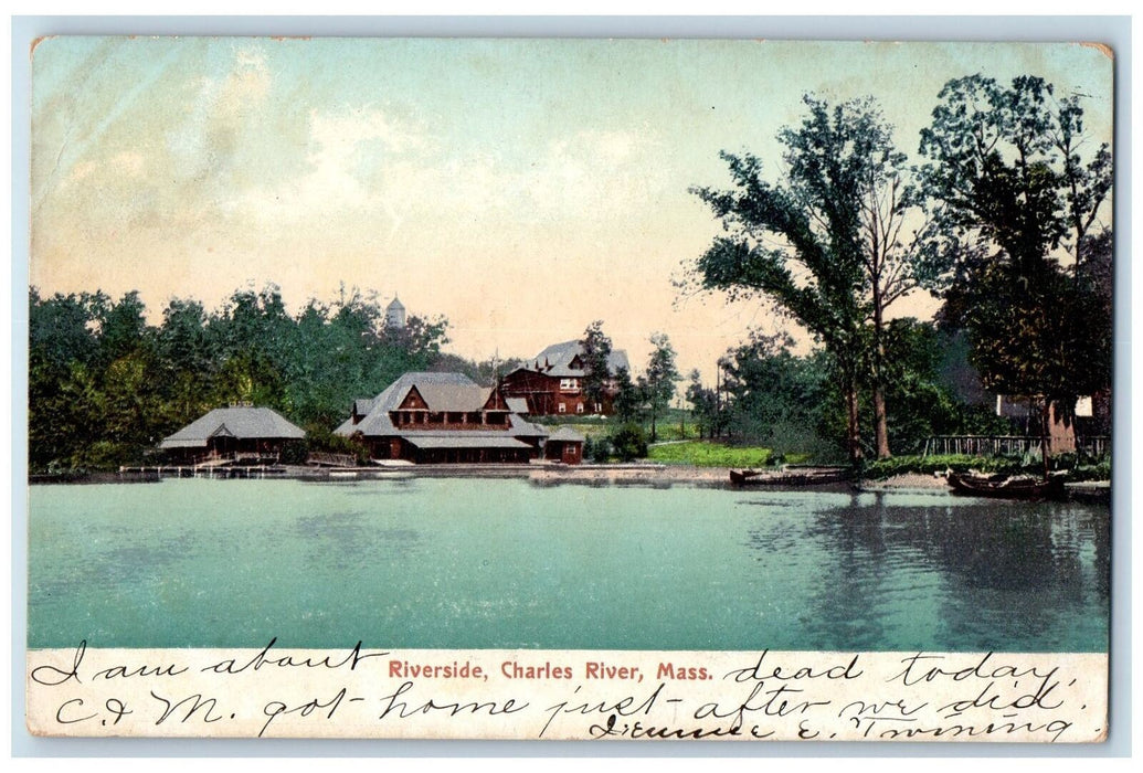 1906 Riverside Houses Charles River Massachusetts MA Posted Vintage Postcard