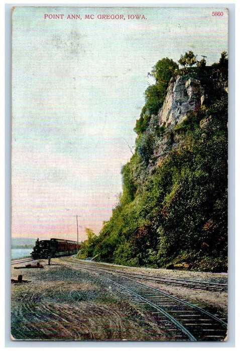 1908 Railway Train Locomotive Point Ann Mc Gregor Iowa IA Posted Postcard