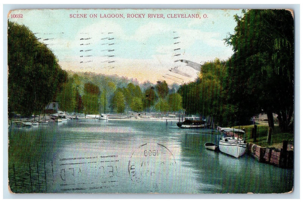 1909 Scene On Lagoon Boat Rocky River Cleveland Ohio OH Posted Vintage Postcard