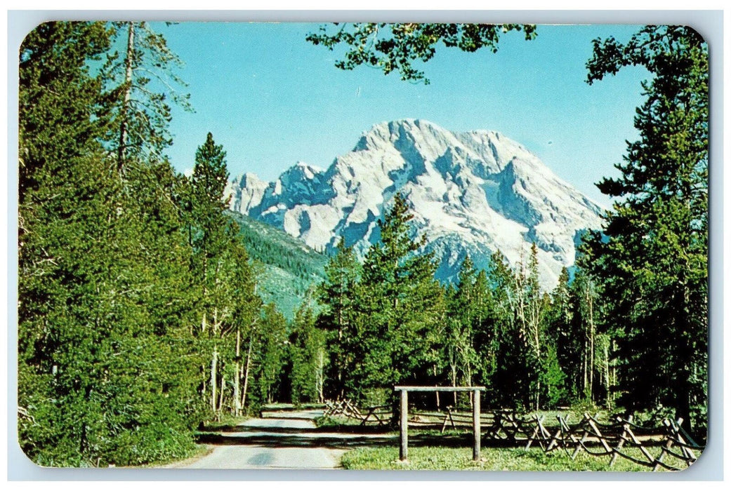 c1950's Vista Of Mt Moran Park Snowy Mountain Jackson Hole Wyoming WY Postcard