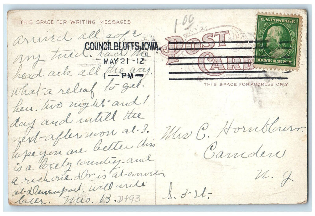 1912 New Auditorium building Entrance View Tower Council Bluffs Iowa IA Postcard