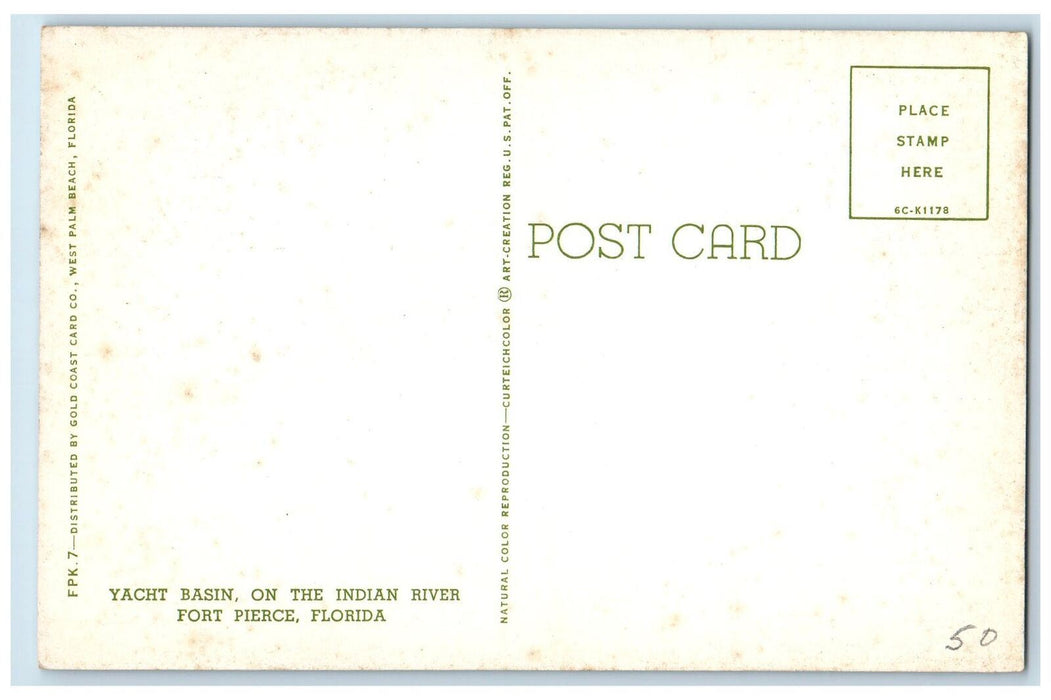 c1960's  Yacht Basin On The Indian River Fort Pierce Florida FL Posted Postcard