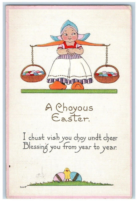 1916 Easter Dutch Girl Carrying Basket Of Eggs Sacramento California CA Postcard