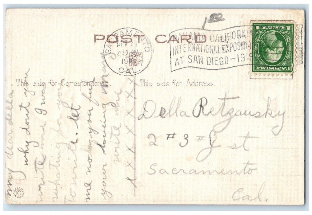 1916 Easter Dutch Girl Carrying Basket Of Eggs Sacramento California CA Postcard