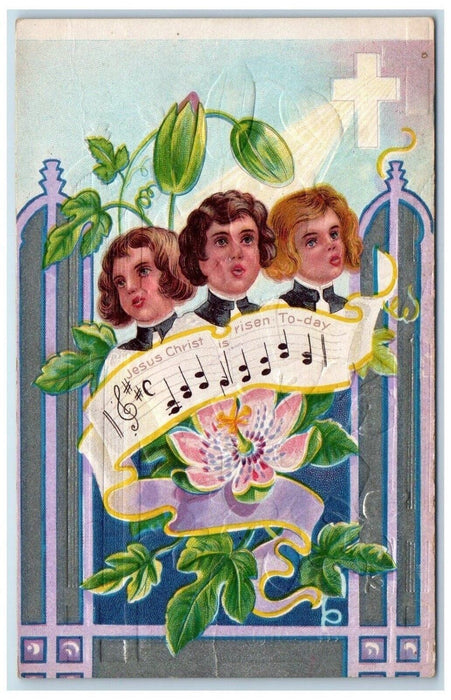 c1910's Easter Boys Choir Jesus Christ Risen Today Cross Winsch Back Postcard