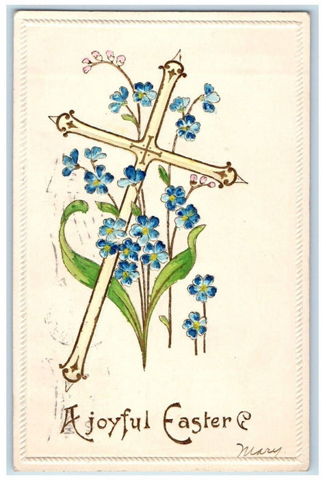 1907 Joyful Easter Holly Cross Pansies Flowers Embossed Philadelphia PA Postcard