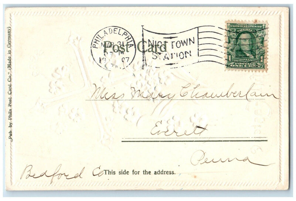 1907 Joyful Easter Holly Cross Pansies Flowers Embossed Philadelphia PA Postcard