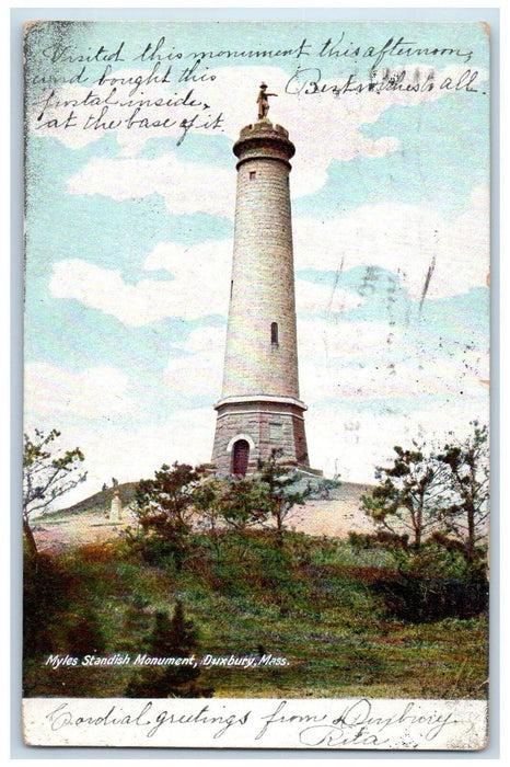1906 Myles Standish Monument Duxbury Massachusetts MA Posted Vintage Postcard