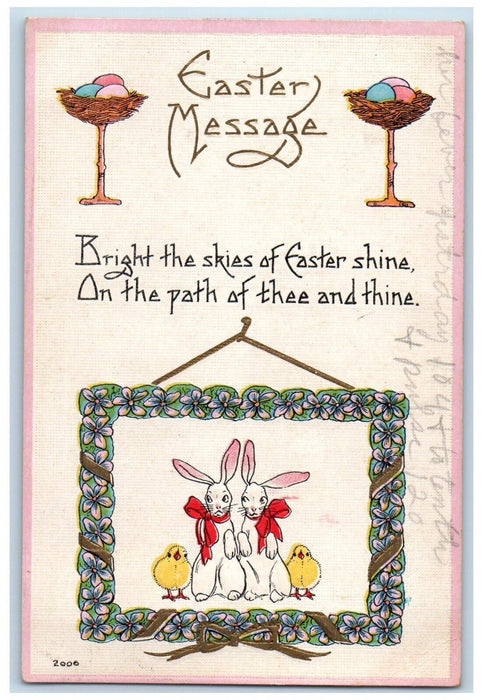 1916 Easter Message Eggs Nest Bunnies Rabit Chicks Watson Town PA Postcard
