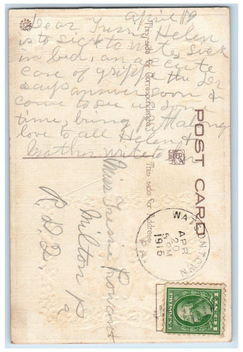 1916 Easter Message Eggs Nest Bunnies Rabit Chicks Watson Town PA Postcard