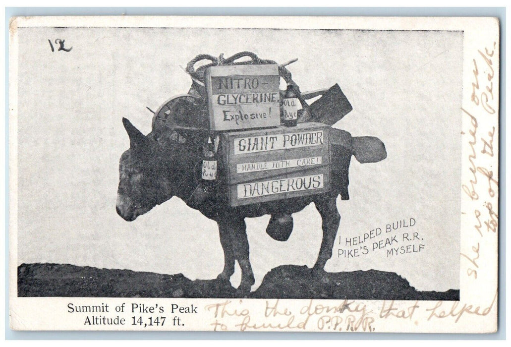 c1905 Summit Of Pike's Peak Donkey Colorado CO Unposted Antique Postcard