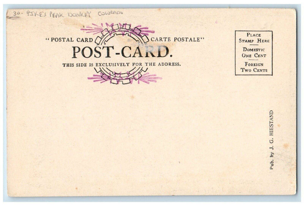 c1905 Summit Of Pike's Peak Donkey Colorado CO Unposted Antique Postcard