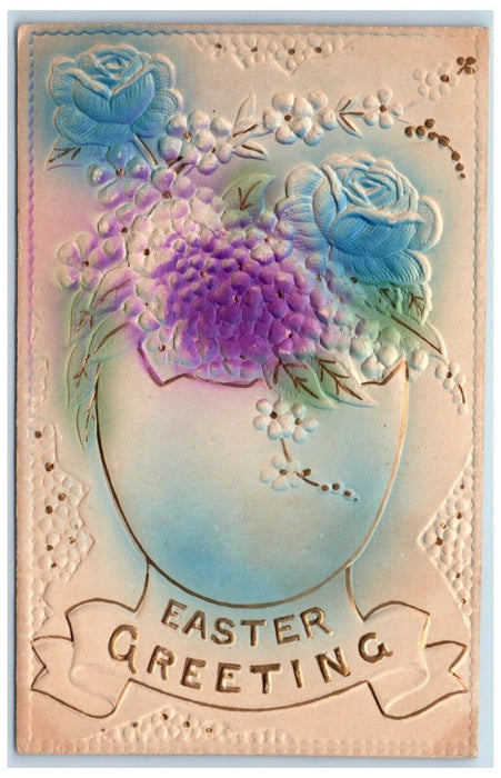 c1910's Easter Greeting Hatched Egg Flowers Embossed Posted Antique Postcard