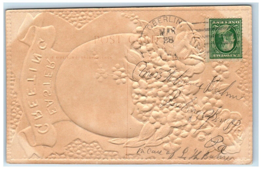 c1910's Easter Greeting Hatched Egg Flowers Embossed Posted Antique Postcard