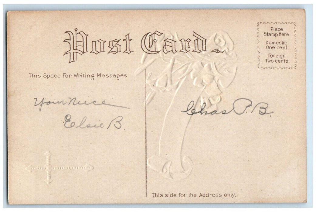 c1910's Joyous Easter Holy Cross Religious Lily Flowers Embossed Posted Postcard