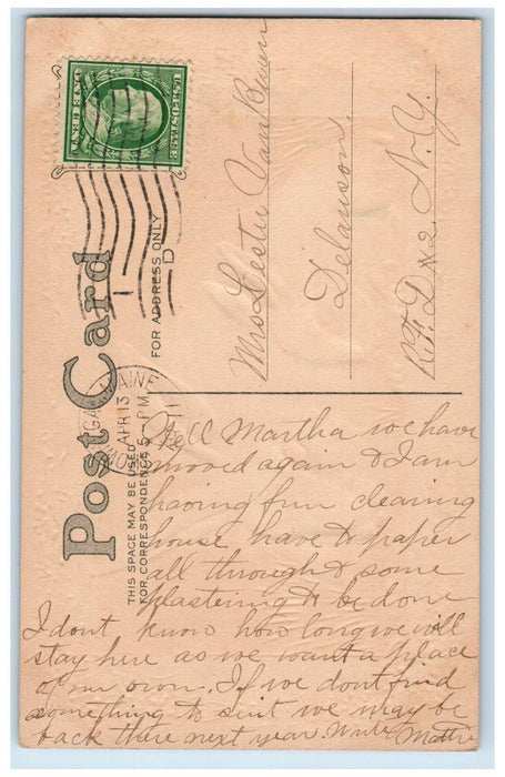 1911 Happy Easter Bunny Rabbit Pansies Flowers Embossed Skowhegan ME Postcard