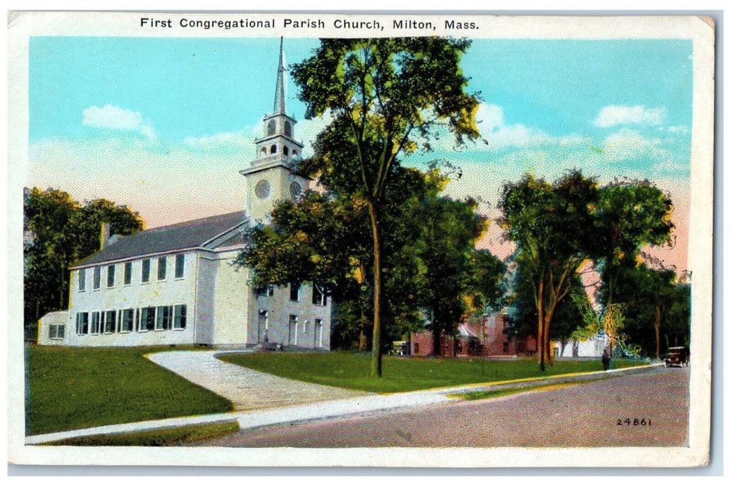 c1920's First Congregational Parish Church, Milton Massachusetts MA Postcard