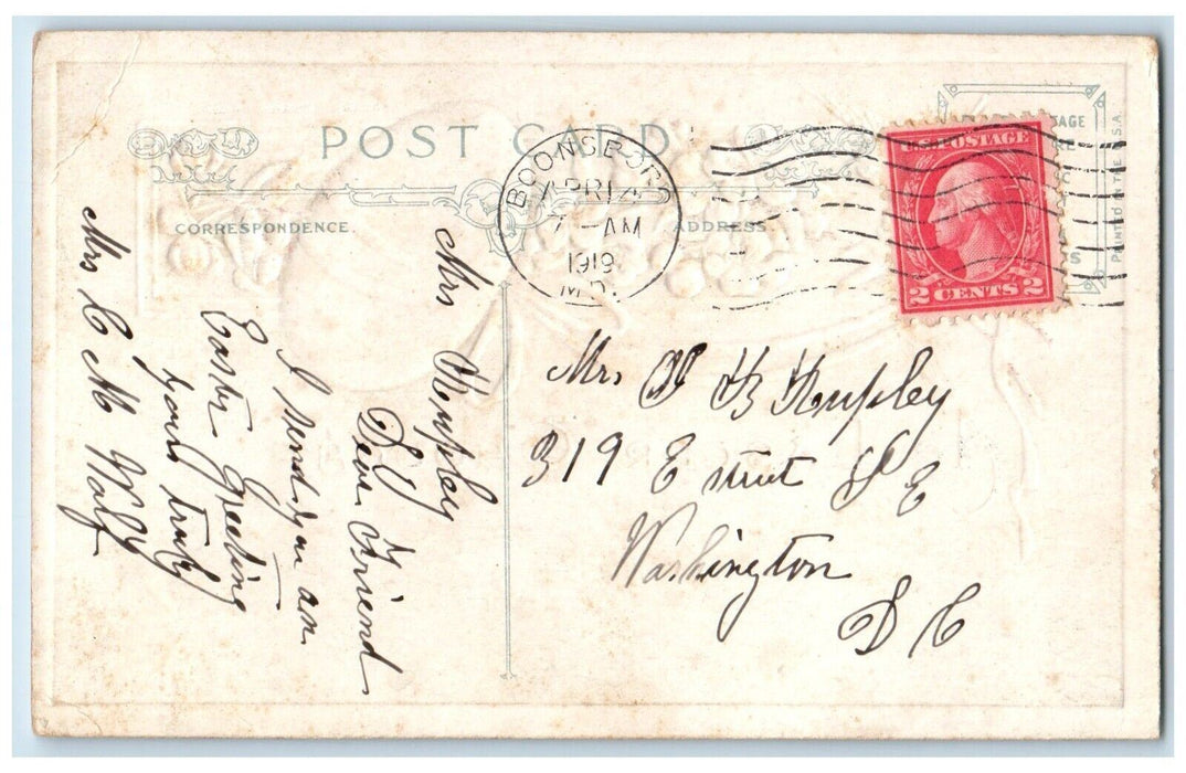 1919 Easter Thought Bird Egg Flowers Boonesboro Maryland MD Antique Postcard
