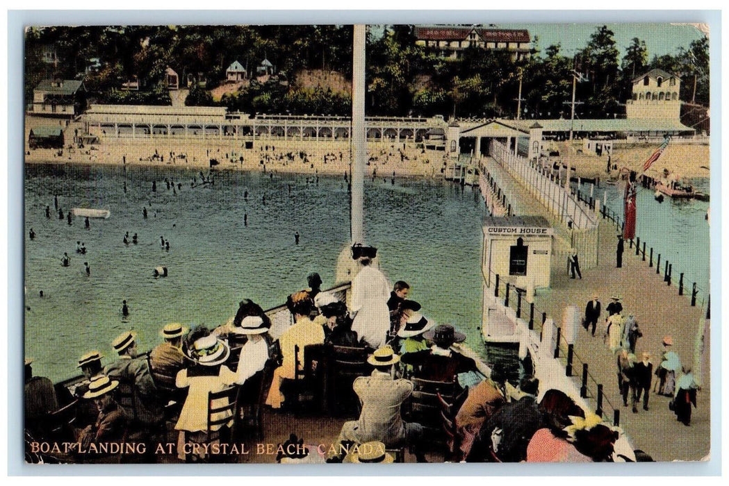 1913 Boat Landing Scene at Crystal Beach Canada Antique Posted Postcard