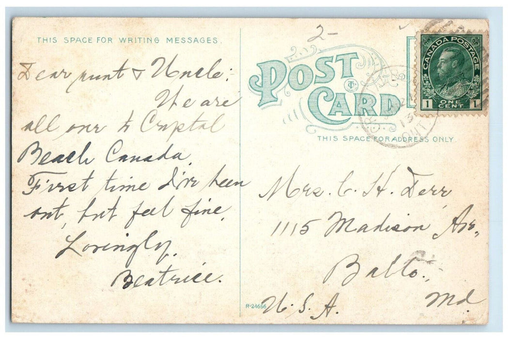 1913 Boat Landing Scene at Crystal Beach Canada Antique Posted Postcard