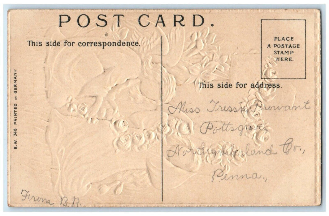 c1910's Joyous Easter Angels Holly Cross Flowers Embossed Antique Postcard