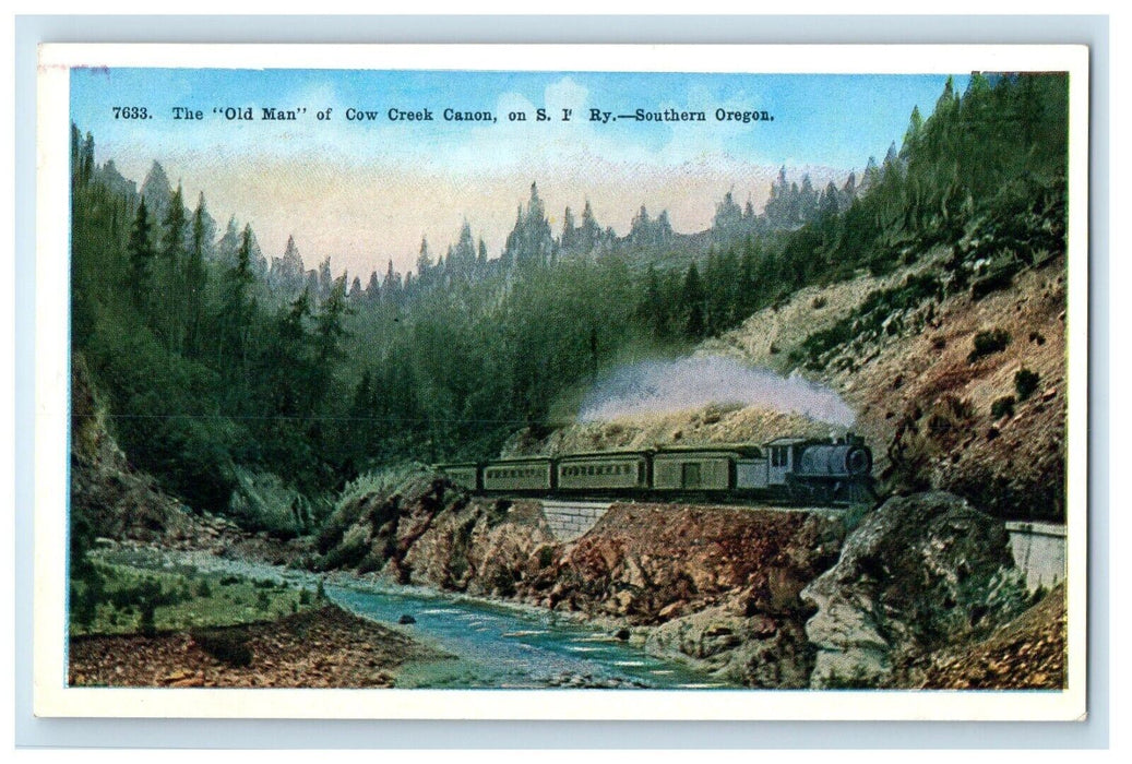 c1910's The Old Man Cow Creek Canon Southern Oregon OR, Railroad Train Postcard