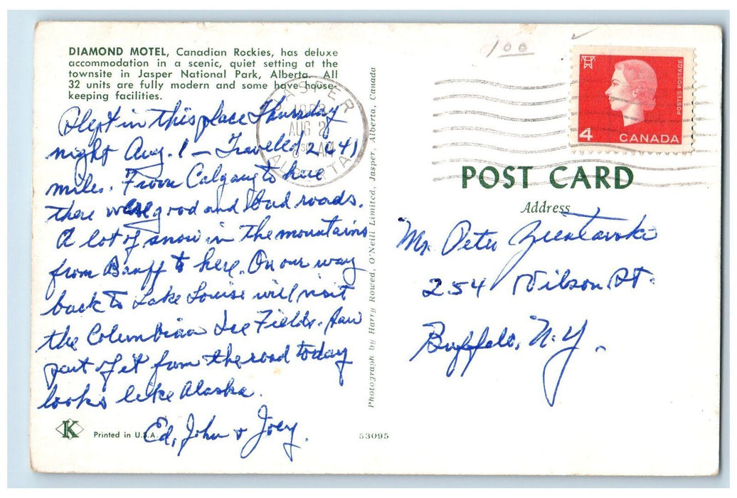 1963 Diamond Motel Deluxe Rooms National Park Alberta Posted Vintage Postcard