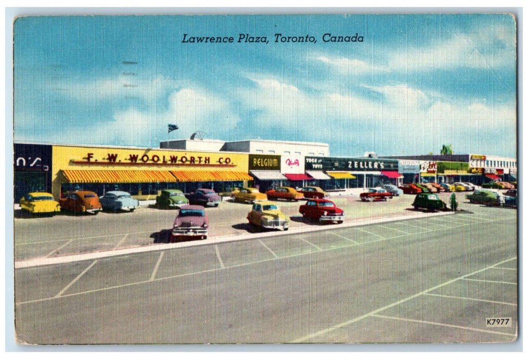 1955 Lawrence Plaza Woolworth Co. Zeller's Belgium Toronto Canada Postcard