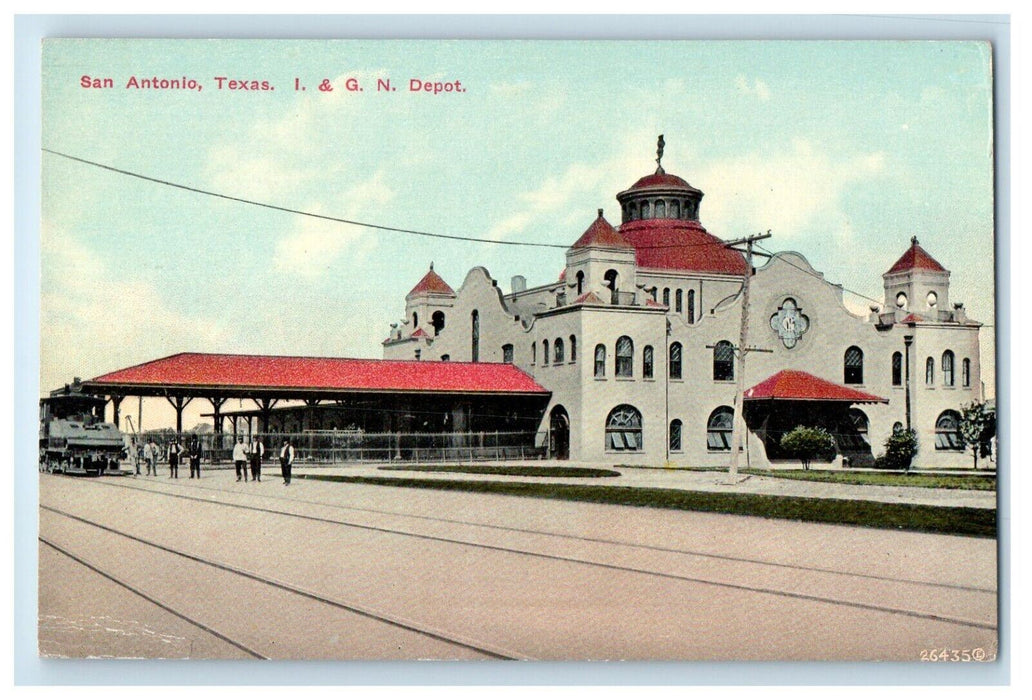 c1940's San Antonio Texas TX, I. & G. N. Depot Station Railroad Train Postcard
